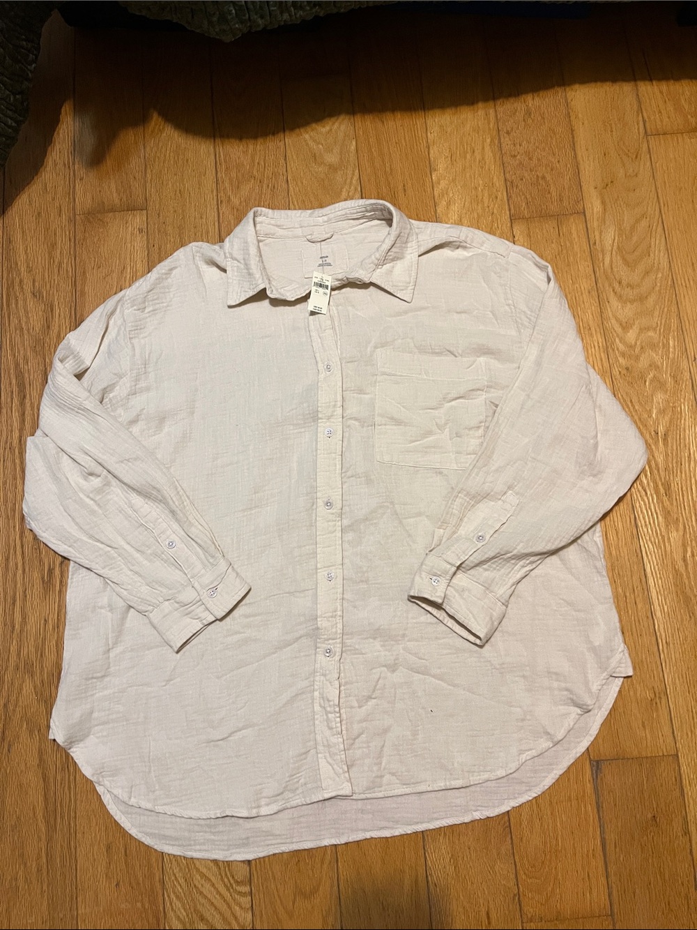 aerie Cream Lightweight Long-Sleeve Button-Down Shirt